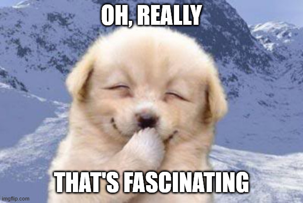Laughing dog | Oh, really; that's fascinating | image tagged in laughing dog | made w/ Imgflip meme maker