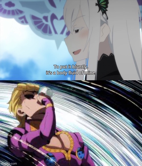 Echidna’s tea tastes good | image tagged in giorno drinking unsee juice,anime,jojo's bizarre adventure,re zero,echidna,giorno | made w/ Imgflip meme maker