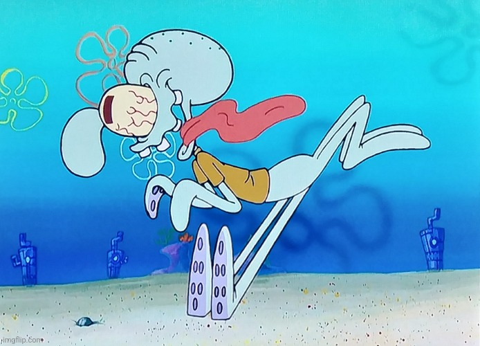 "Msmsg drama is pointless" also my hypocritical ass when the slightest disagreement between two people | image tagged in squidward running | made w/ Imgflip meme maker