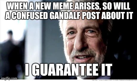 I Guarantee It Meme | WHEN A NEW MEME ARISES, SO WILL A CONFUSED GANDALF POST ABOUT IT I GUARANTEE IT | image tagged in memes,i guarantee it,AdviceAnimals | made w/ Imgflip meme maker