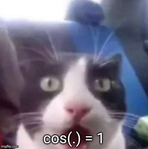 cat shocked | cos(.) = 1 | image tagged in cat shocked | made w/ Imgflip meme maker