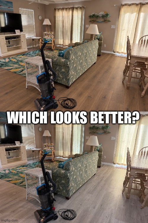 Fun Flooring | Which looks better? | image tagged in gray,oak,flooring,new floor,decorating | made w/ Imgflip meme maker