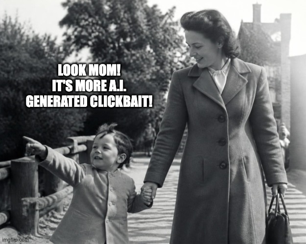 Look Mom, it's A.I.! | look mom!
it's more A.i. generated clickbait! | image tagged in look mom,tech,clickbait | made w/ Imgflip meme maker