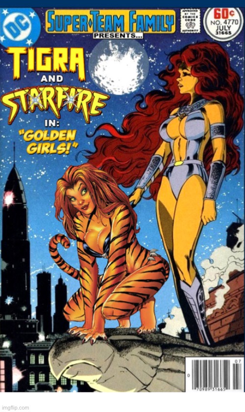 Two super-babes team up! | image tagged in comics,super team family,crossover,tigra,starfire,babes | made w/ Imgflip meme maker