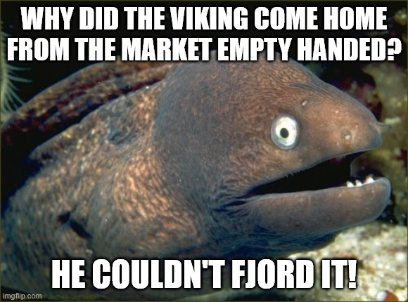 Being broke sucks... | why did the viking come home from the market empty handed? he couldn't fjord it! | image tagged in memes,bad joke eel,viking,broke,poor | made w/ Imgflip meme maker