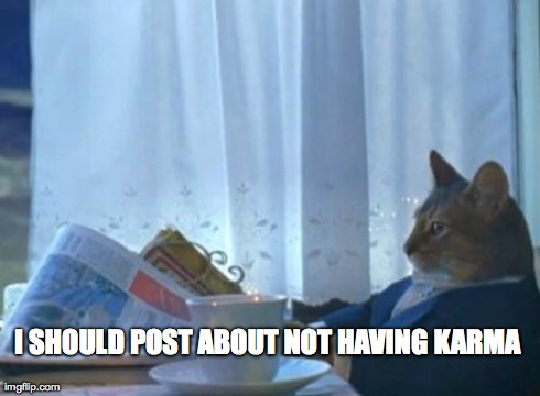 I Should Buy A Boat Cat Meme | I SHOULD POST ABOUT NOT HAVING KARMA | image tagged in memes,i should buy a boat cat,AdviceAnimals | made w/ Imgflip meme maker