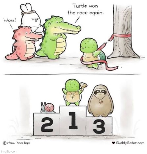 Buddy Gator | image tagged in comics,buddy gator,race,turtle,fastest of the slow,first place | made w/ Imgflip meme maker