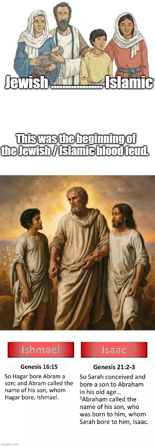 Jewish .................. Islamic; This was the beginning of the Jewish / Islamic blood feud. | made w/ Imgflip meme maker