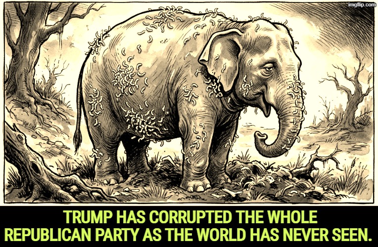 It'll take more than ivermectin to de-worm the GOP. | Trump has corrupted the whole Republican Party as the world has never seen. | image tagged in trump has corrupted the whole gop maggots corruption,trump,gop,republican party,corrupt,corruption | made w/ Imgflip meme maker