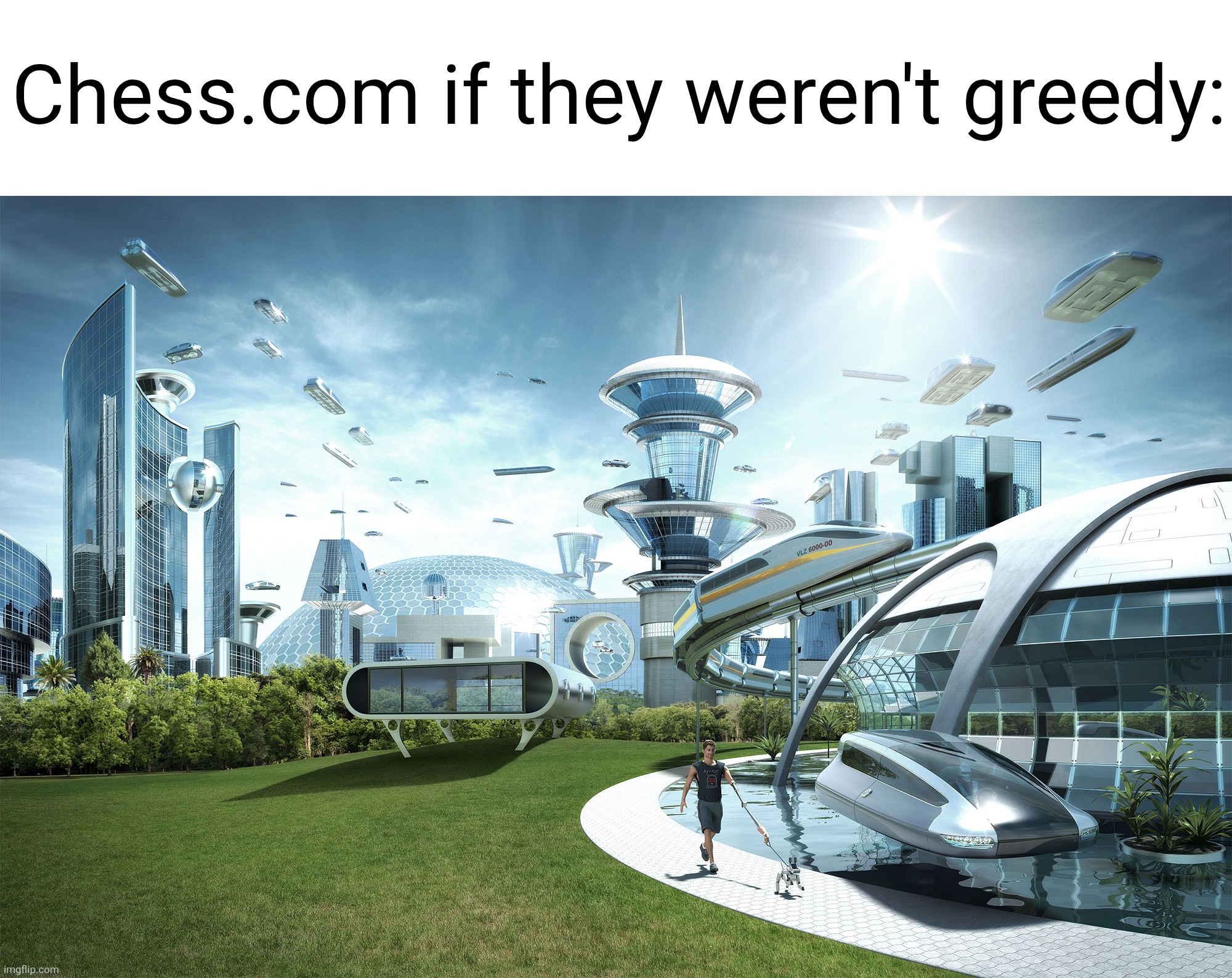 they REALLY want us to buy a diamond membership | Chess.com if they weren't greedy: | image tagged in futuristic utopia | made w/ Imgflip meme maker