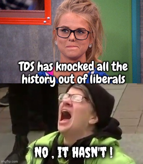 Nay saying is all they have left | TDS has knocked all the
history out of liberals; No , it hasn't ! | image tagged in nicole 's thinking,screaming liberal,no u,tds,never-trumpers are morons,brain drain | made w/ Imgflip meme maker