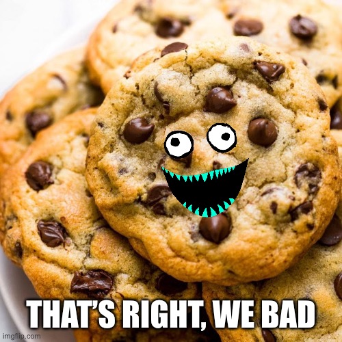 That’s right, we bad | image tagged in chocolate chip cookies | made w/ Imgflip meme maker