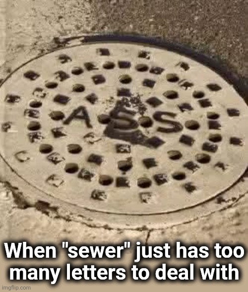 When "sewer" just has too
many letters to deal with | image tagged in memes,ass,sewer,manhole cover,letters,use shorter words | made w/ Imgflip meme maker