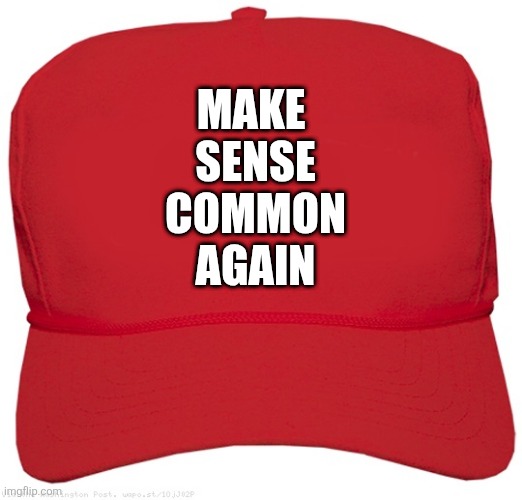 blank red MAGA hat | Make 
sense
Common
Again | image tagged in blank red maga hat | made w/ Imgflip meme maker