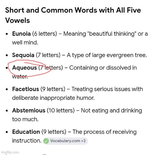 I asked for words with all five vowels, and... | image tagged in screenshot_20260929-131223 png | made w/ Imgflip meme maker