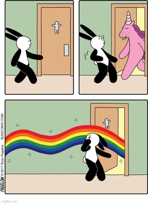 Buni Comics | image tagged in comics,buni comics,public restroom,unicorn,rainbow,stinky | made w/ Imgflip meme maker