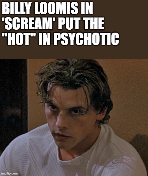 Billy Loomis Put The Hot In Psychotic | billy loomis in 'scream' put the "hot" in psychotic | image tagged in billy loomis,scream,psychotic,skeet ulrich,memes,hot | made w/ Imgflip meme maker