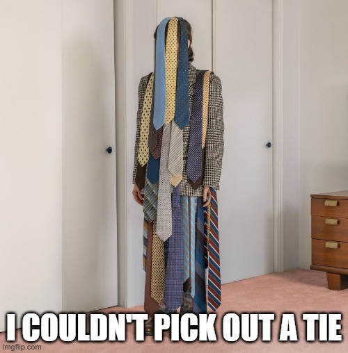 Tough Tie Choice | I couldn't pick out a tie | image tagged in funny,memes | made w/ Imgflip meme maker