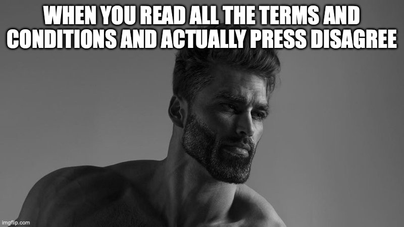 chad sigma | when you read all the terms and conditions and actually press disagree | image tagged in chad sigma | made w/ Imgflip meme maker