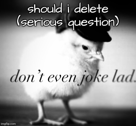 this place is affecting my mental health more than id like to admit and i've been thinking about it for a while | should i delete (serious question) | image tagged in don't even joke lad | made w/ Imgflip meme maker