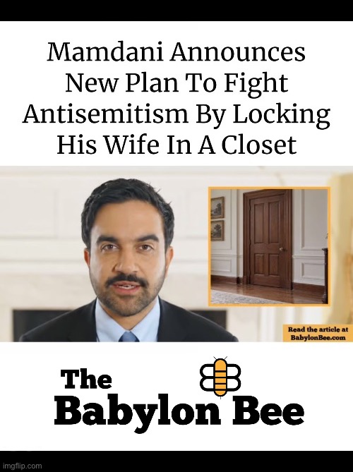 Just go back to Uganda and take her with you. That would be great. | image tagged in political meme,the babylon bee,zohran mamdani,new plan,fight antisemitism,lock wife in closet | made w/ Imgflip meme maker