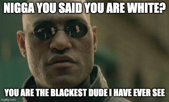 you said you are white | nigga you said you are white? you are the blackest dude i have ever see | image tagged in memes,matrix morpheus | made w/ Imgflip meme maker