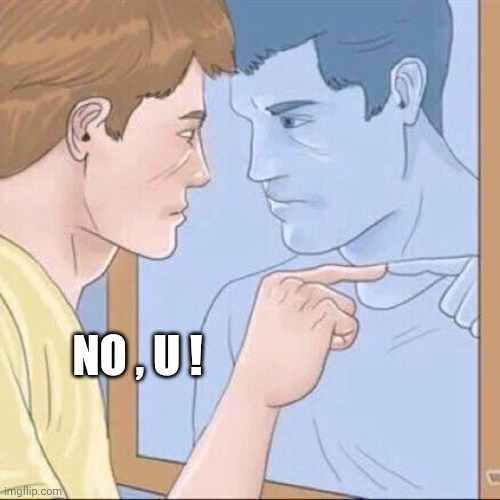 Pointing mirror guy | No , u ! | image tagged in pointing mirror guy | made w/ Imgflip meme maker