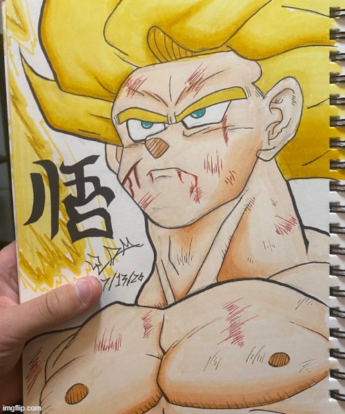 Drawing of Goku I made a while back (First post in this stream, happy to be here!) | image tagged in drawing,art,anime,dbz,goku | made w/ Imgflip meme maker