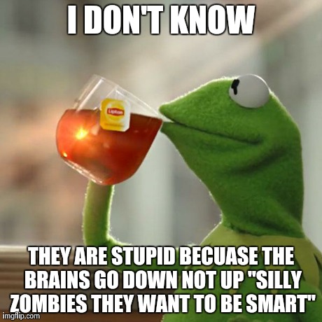 But That's None Of My Business Meme | I DON'T KNOW THEY ARE STUPID BECUASE THE BRAINS GO DOWN NOT UP "SILLY ZOMBIES THEY WANT TO BE SMART" | image tagged in memes,but thats none of my business,kermit the frog | made w/ Imgflip meme maker