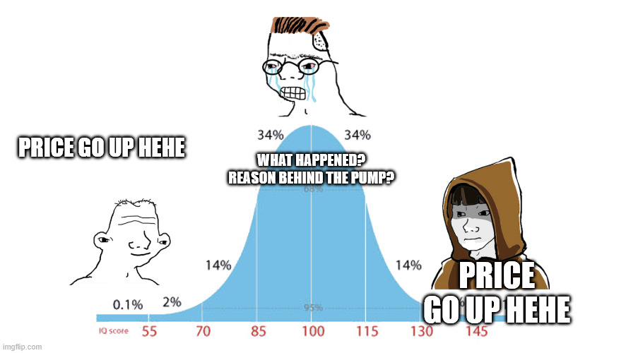 Midwit memes | What happened? Reason behind the pump? price go up hehe; price go up hehe | image tagged in midwit memes | made w/ Imgflip meme maker