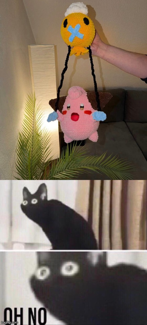Unless that Drifloon is the Pokopia one, we have to save Cleffa! | image tagged in oh no cat,cleffa,drifloon | made w/ Imgflip meme maker
