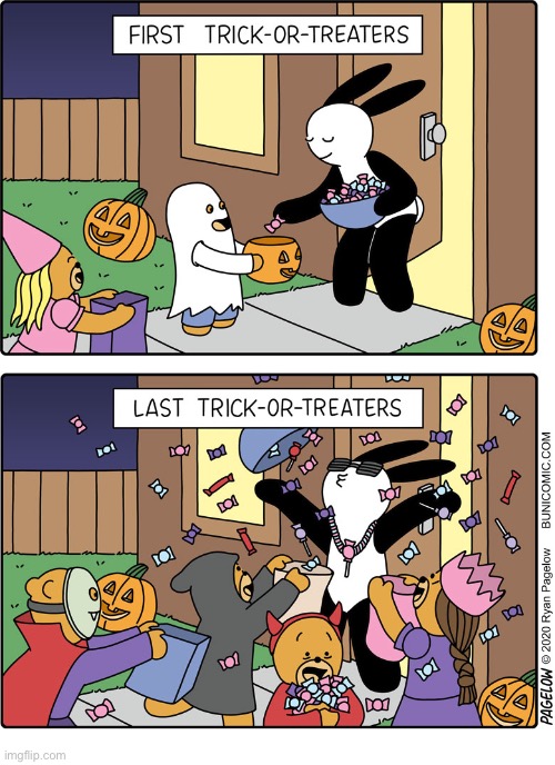 Buni Comics | image tagged in comics,buni comics,halloween,trick or treaters,first,last | made w/ Imgflip meme maker