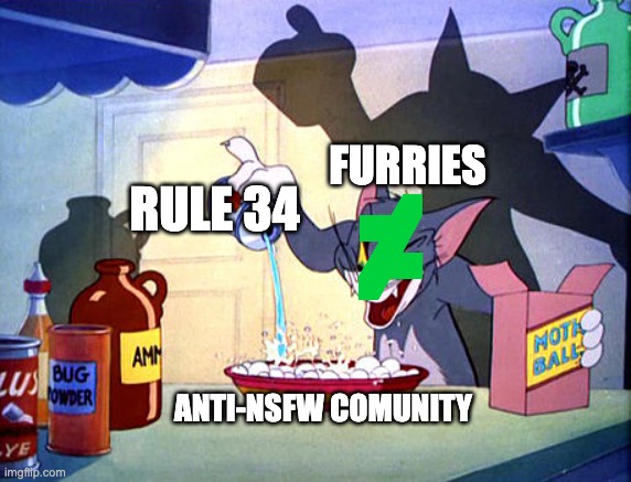 only................. | furries; rule 34; anti-nsfw comunity | image tagged in tom and jerry chemistry | made w/ Imgflip meme maker