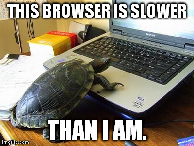 I'll give you three tries to guess which one he's using. | THIS BROWSER IS SLOWER THAN I AM. | image tagged in turtle computer | made w/ Imgflip meme maker