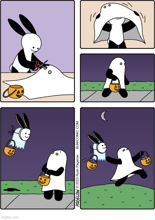 Buni Comics | image tagged in comics,buni comics,halloween,costumes,ghost,swapping roles | made w/ Imgflip meme maker