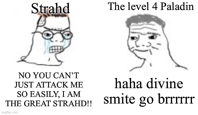 Paladins are op in Curse of Strahd | Strahd; The level 4 Paladin; NO YOU CAN’T JUST ATTACK ME SO EASILY, I AM THE GREAT STRAHD!! haha divine smite go brrrrrr | image tagged in haha go brrrr,remix,dnd,memes,true story,facts | made w/ Imgflip meme maker