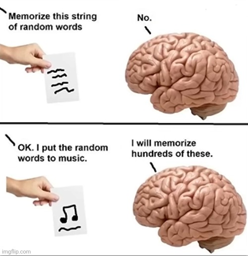 image tagged in music,words,brain | made w/ Imgflip meme maker