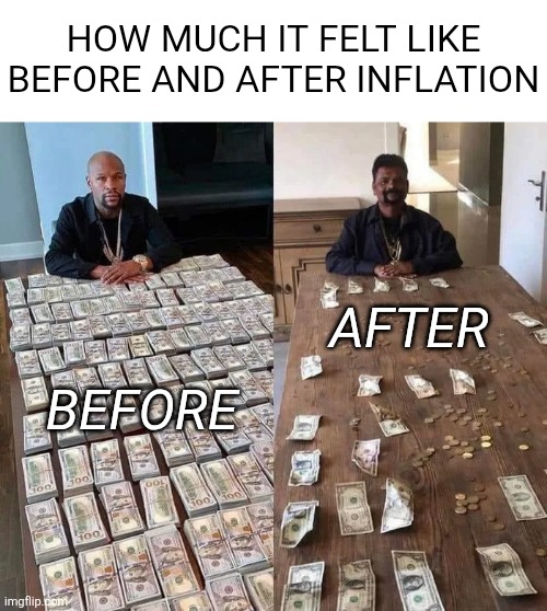 Floyd Mayweather Before After | Before After How much it felt like before and after inflation | image tagged in floyd mayweather before after | made w/ Imgflip meme maker