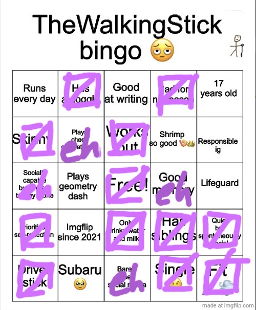 TheWalkingStick bingo | image tagged in thewalkingstick bingo | made w/ Imgflip meme maker