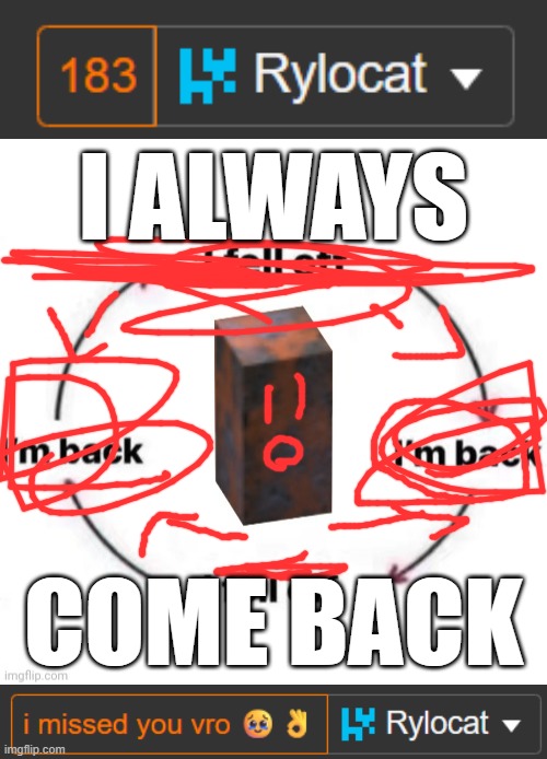 against all odds... | i always; come back | image tagged in i fell off im back,back,i always come back,funny,sentient noti counter | made w/ Imgflip meme maker