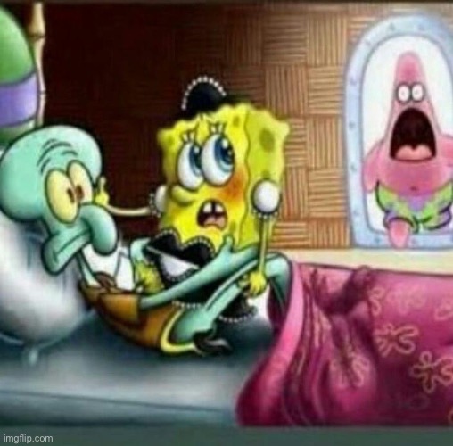 I have midterms tmrw | image tagged in spongebob,squidward,yaoi,cursed | made w/ Imgflip meme maker
