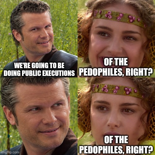 Public Executions | We're going to be doing public executions; Of the pedophiles, right? Of the pedophiles, right? | image tagged in satire,politics,pedophiles | made w/ Imgflip meme maker
