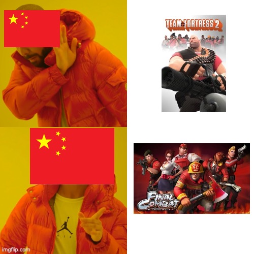 TF2 vs final combat ahh | image tagged in memes,drake hotline bling,tf2,knockoff,china,final combat | made w/ Imgflip meme maker