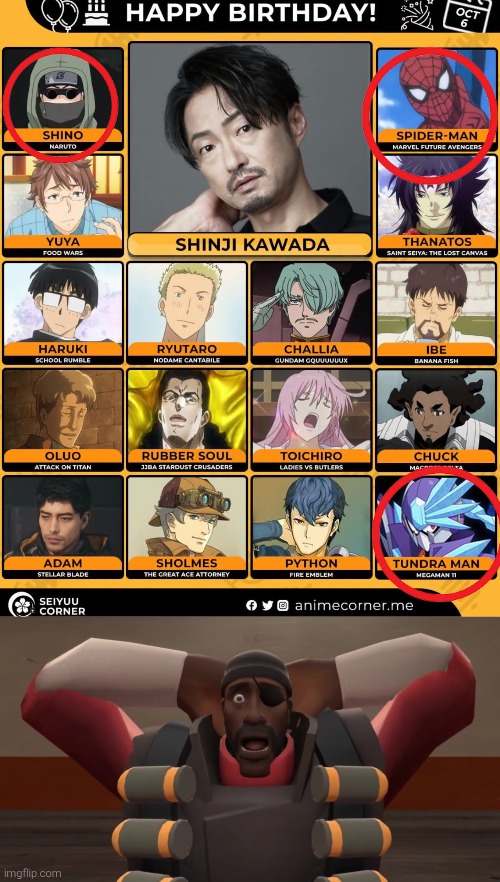 How can this be!? | image tagged in spiderman,naruto,mega man,same voice actor | made w/ Imgflip meme maker