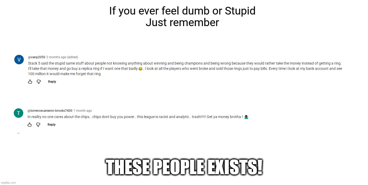 Replica ring is not the same as winning a championship you dumbass! | these people exists! | image tagged in youtube comments,nba,jalen brunson,carmelo anthony,sports,championship | made w/ Imgflip meme maker