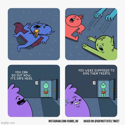 We now begin the trek to Halloween! | image tagged in monsters,stake,halloween,trick or treat,costumes,oh dear | made w/ Imgflip meme maker