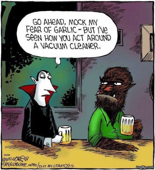 I know you are but what am I! | image tagged in comics,speed bump,vampire,werewolf,bar,mockery | made w/ Imgflip meme maker