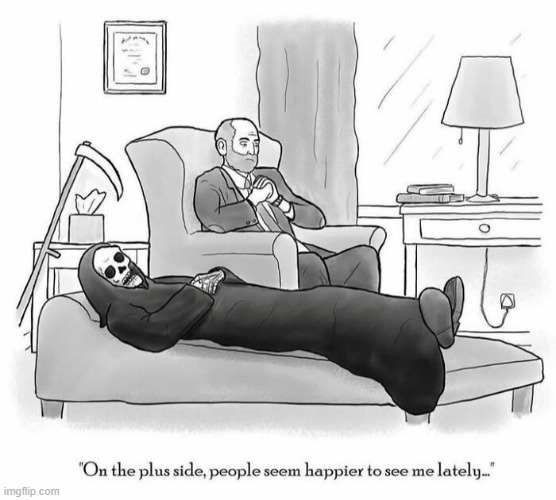 Death Therapy | image tagged in comics | made w/ Imgflip meme maker