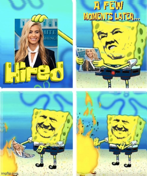 SpongeDon DiaperPants fires new press secretary after 5 days. | image tagged in b3ow3d jpg,trump,spongebob burning paper | made w/ Imgflip meme maker