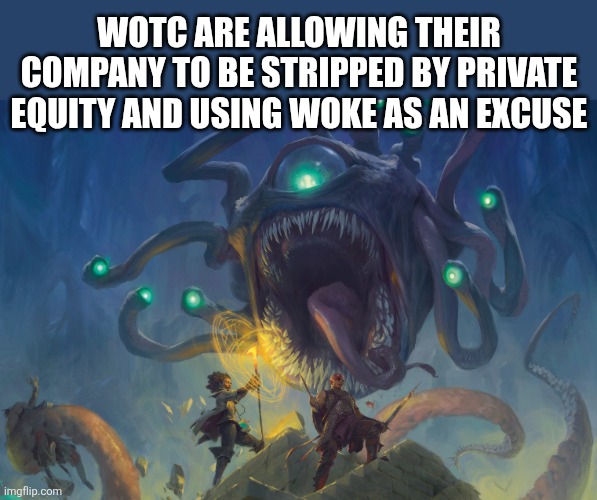 Wotc are allowing their company to be stripped by private equity and using woke as an excuse | made w/ Imgflip meme maker